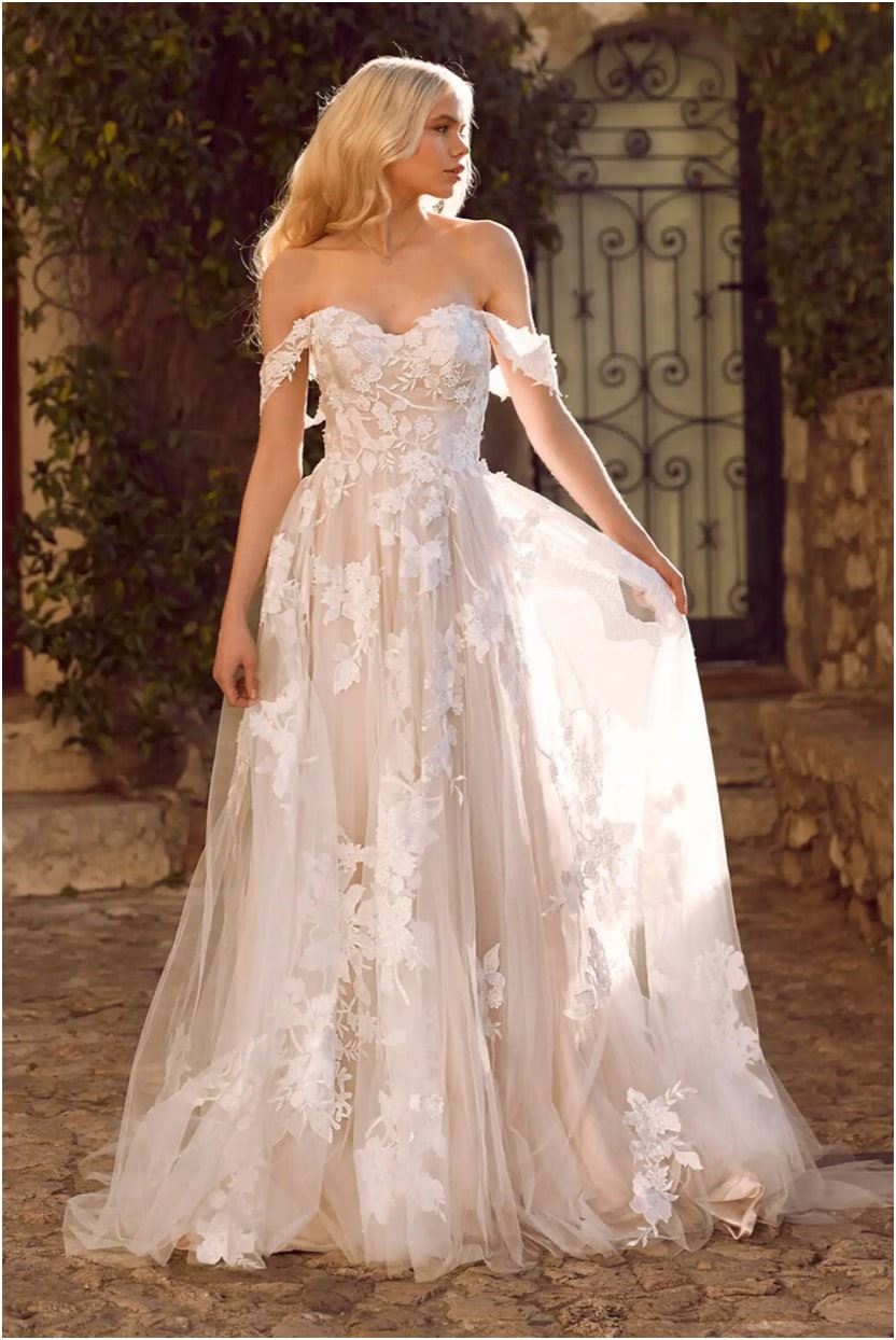 Model wearing a bridal Madi Lane gown