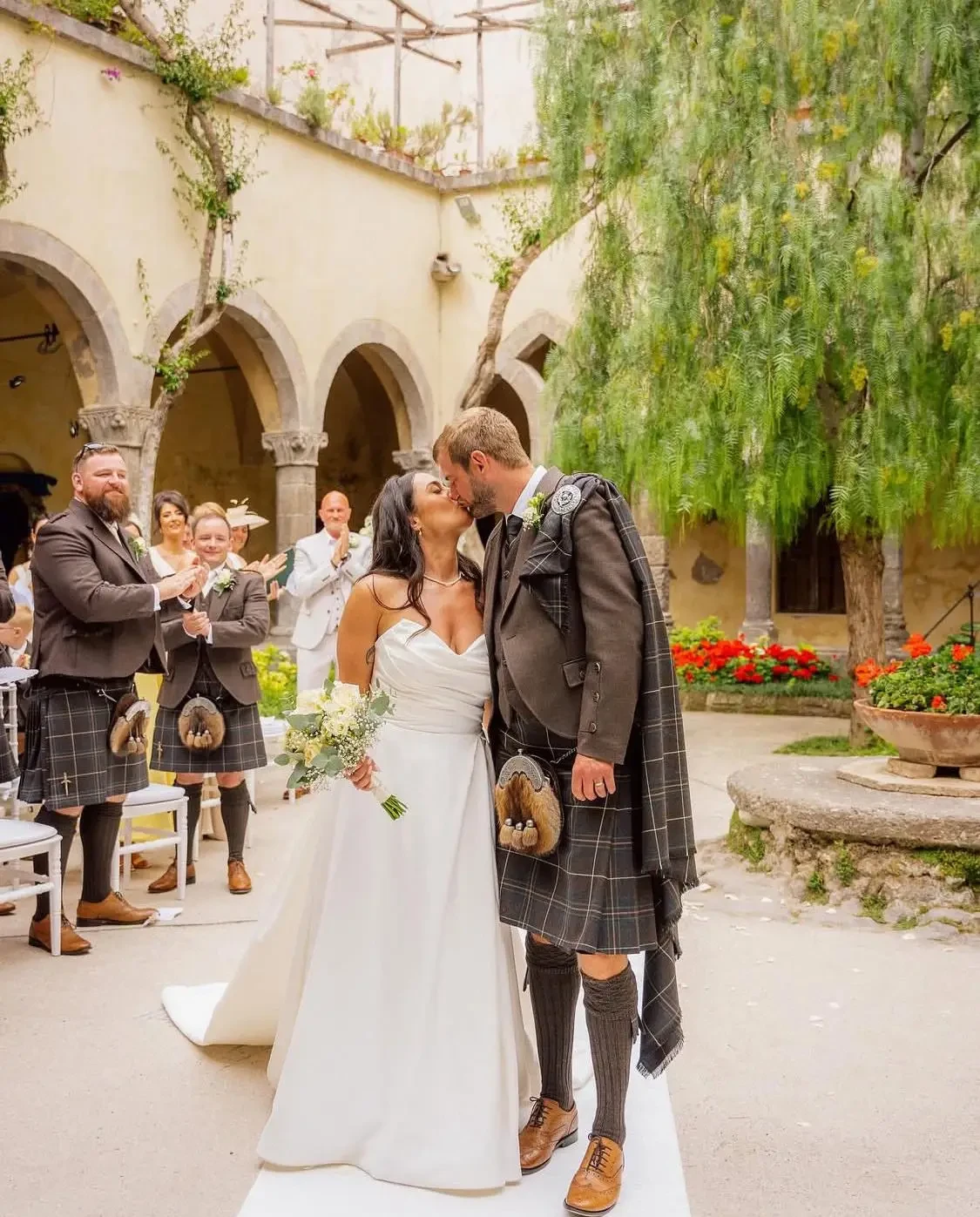 Bride wearing ivory gown
