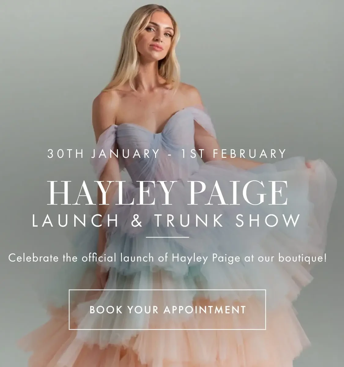 Hayley Paige Trunk Show Banner for Mobile
