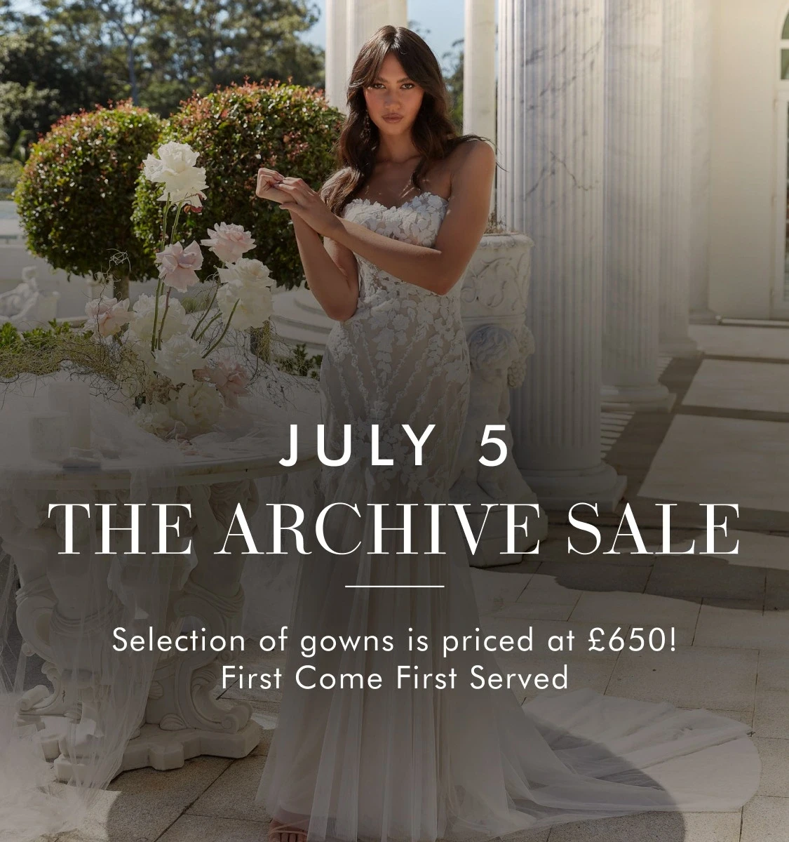 Models wearing bridal dresses, The Archive Sale mobile banner